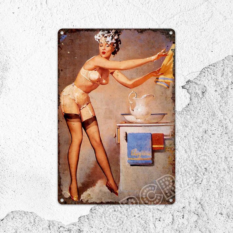 Washroom Sign, Pin Up Sign, Vintage Advertising, Metal Sign, Retro Wall Sign, Gifts 