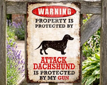 Funny Dachshund Warning Metal Sign Outdoor Yard Fence Wall Decor Dog Lover Gift