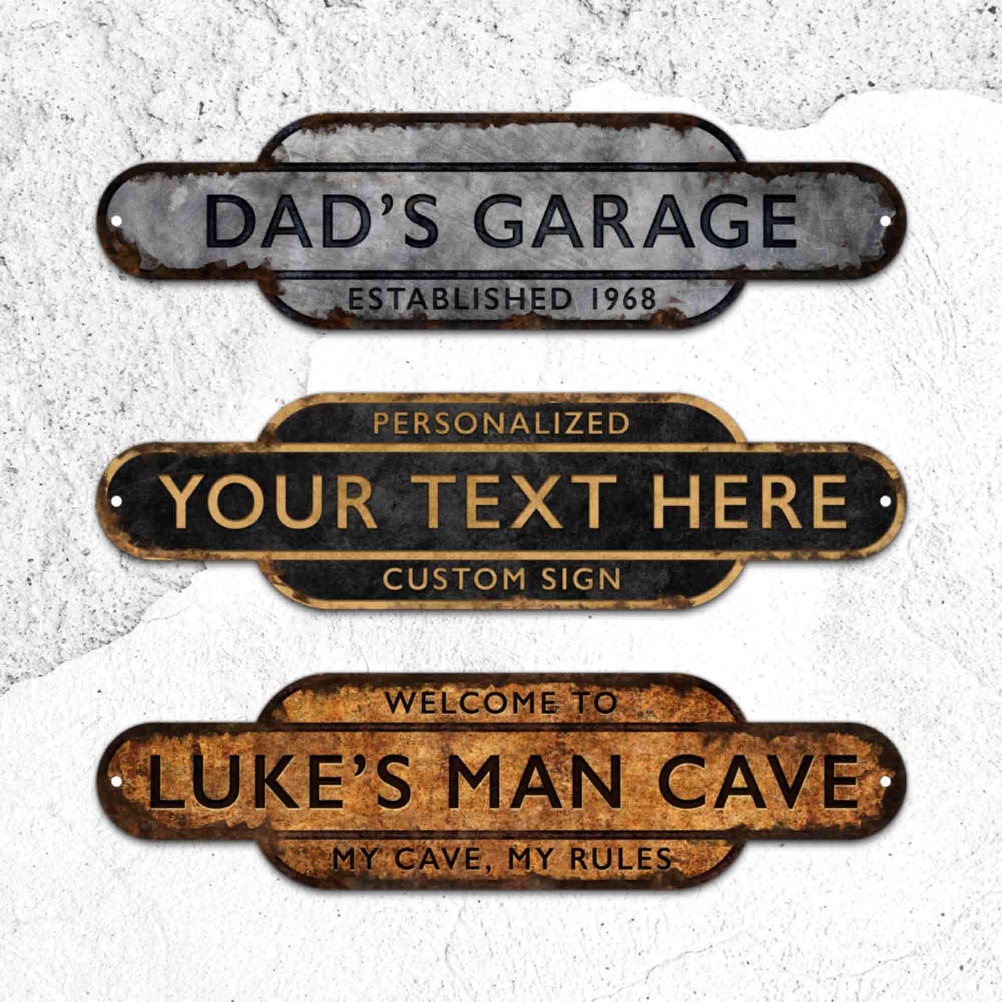 パーソナライズされた鉄道駅用メタルサイン - ヴィンテージ風の素朴な