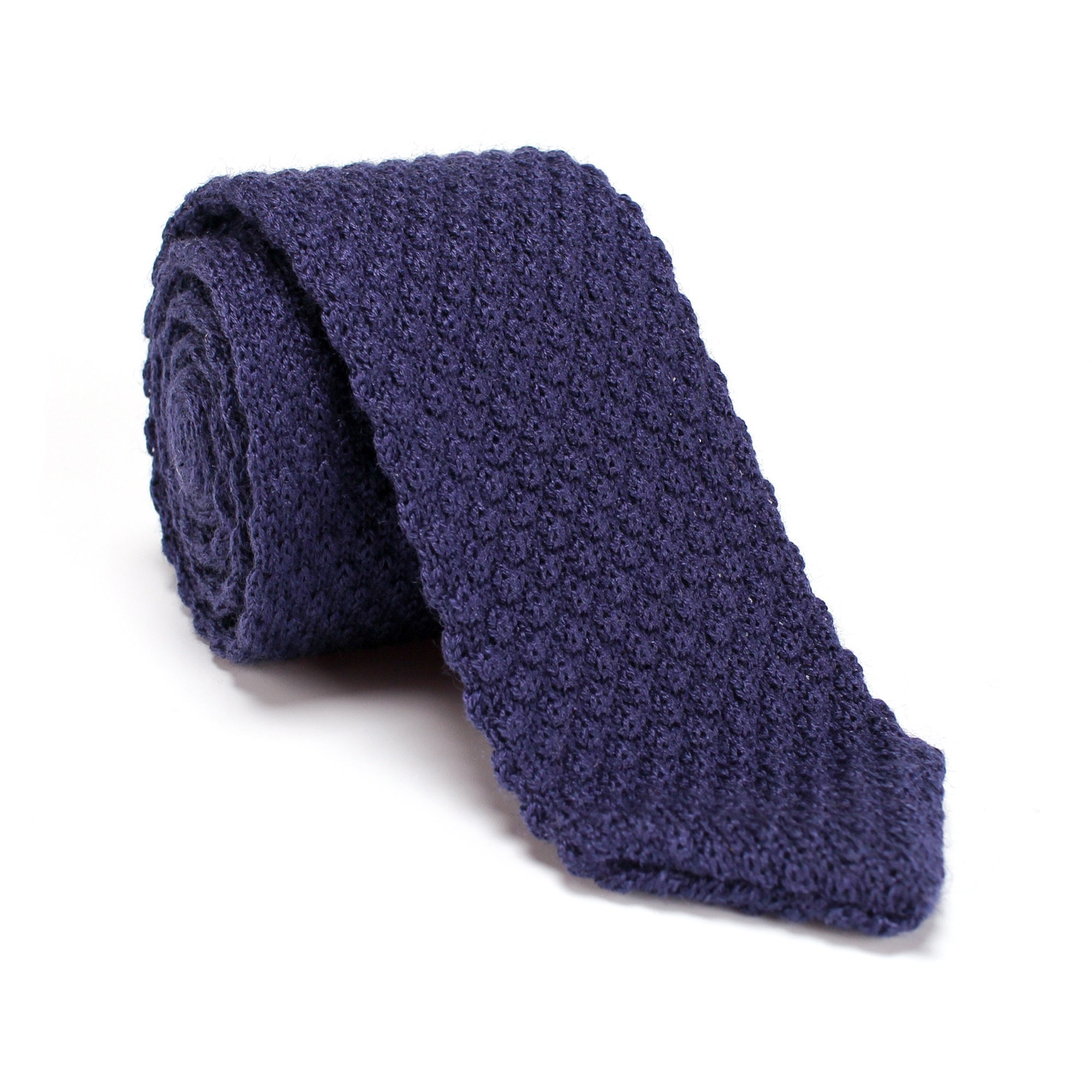 Navy Blue Wool Knit Tie Solid Color Wool Necktie Vintage Etsy