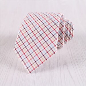 Vintage Beige Check Cotton Necktie, Gift Wrapped 7.5 CM/3 Inch Wide Plaid Neck Ties, Wedding Party Gift Grid Necktie for Groomsmen-NT.227S