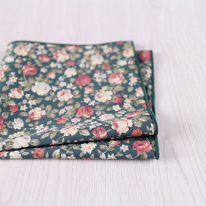 Army Green Floral Pocket Square, Vintage Floral Print Hankerchief, Wedding Groomsmen Gift Hanky, Mens Suit 30 CM/11.8 IN Square Hankie-PS.6S