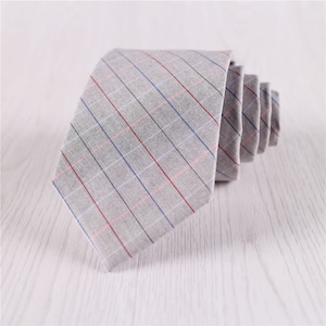 Gray plaid 7.5 CM/3 IN Wide Necktie with Gift Box, Contrast Color Design Gray Check Tie, Wedding Grey Self-Tie Cotton Necktie-NT.237S