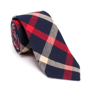 Buffalo Plaid Necktie, Black Plaid Tie, Checkered Cotton Tie, Check Woven Tie, Slim 6 CM Necktie, Mens Gift Necktie with Gift Box-NT.26S
