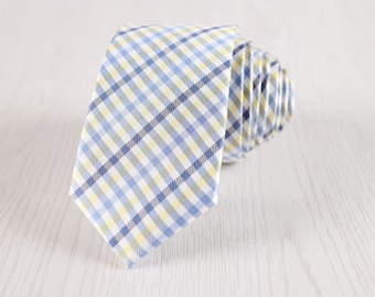 Silk Tie, Silk Necktie, Yellow Tie, Plaid Necktie, Wedding Tie, Groomsmen Tie, Men Tie, Wedding Gift Neck Tie./ NT-SI.1S