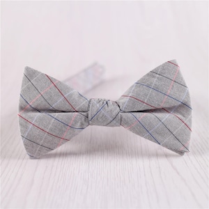 Gray Plaid Bowtie, Grey Gingham Bowtie, 6.5 CM/2.6 IN Pre-Tied Bowtie with Gift Box, Wedding Groomsmen Gift Wrapped Bowtie-BT.44S