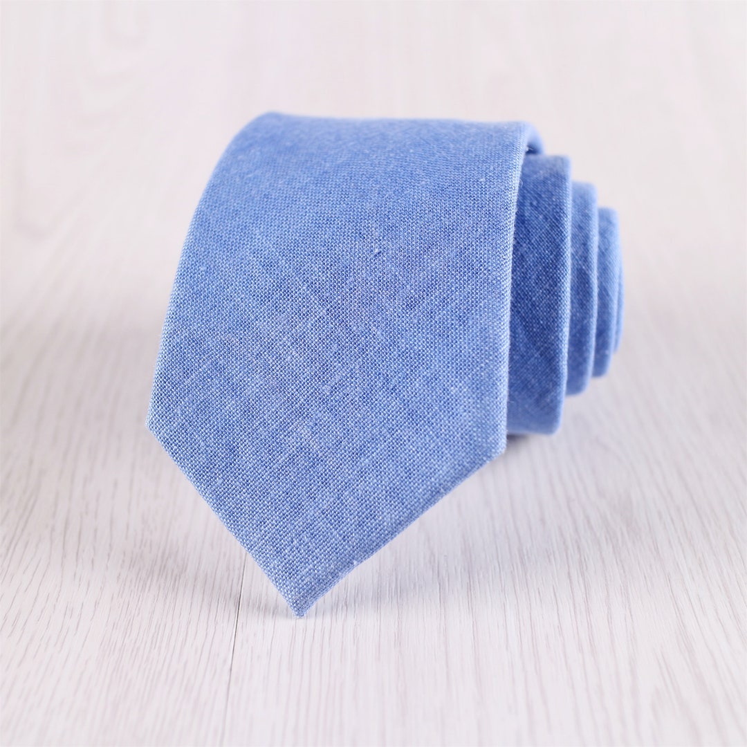 Linen / Flax / Linum Tie, Blue / Azure Necktie, Solid Color Tie, Men