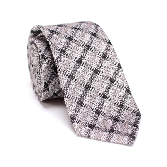 Wedding Groom Necktie Grey Plaid Necktie Check Woven Necktie Formal Necktie with Gift Box-NT.48S Gray Silk Necktie Men Slim Necktie