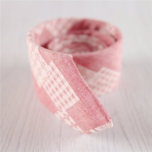 Novel Pink Plaid 7.5 CM/3 IN Wide Necktie, Casual Geometric Pattern Necktie for Groomsmen, Wedding Gift Wrapped Cotton Tie for Men-NT.238S