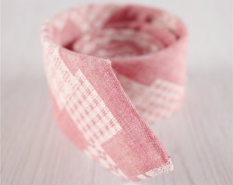 Novel Pink Plaid 7.5 CM/3 IN Wide Necktie, Casual Geometric Pattern Necktie for Groomsmen, Wedding Gift Wrapped Cotton Tie for Men-NT.238S