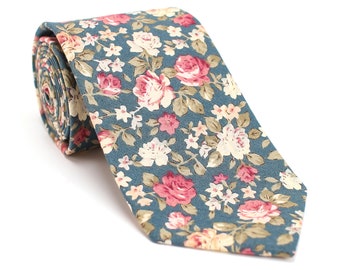 Floral Tie for Men, Wedding Tie Floral, Green Men Tie, Floral Tie, Green Tie, Groomsmen Tie, Vintage Necktie, Personalized Gift for him