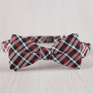 Wine Red Plaid Silk Bowtie, Checkered Silk Bow Tie, Wedding Groomsmen Bowtie, Prom Party Suit Bowtie, Gift Box 6 CM Pre-Tied Bowtie-BT.66S
