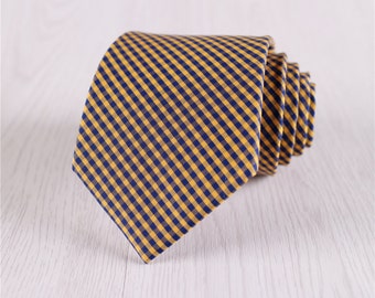 Formal Earthly Yellow Plaid Necktie, Wedding Groomsmen Gift Check Neck Tie, Self-Tie 7.5 CM/3 IN Wide Necktie with Gift Box-NT.415S