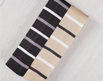 Black Beige Horizonal Striped Knit Necktie with Gift Box, Skinny 5.5 CM/2.2 Inch Wide Flat End Knit Necktie, Wedding Gift Knit Tie-NT.308S