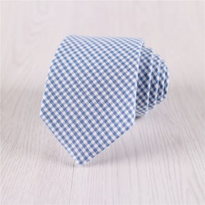Blauwe gingangstropdas met cadeauverpakking, geruite herenstropdassen voor huwelijksgeschenken, 6,5 CM/2,6 IN brede katoenen zelfbinder stropdas -NT.433S
