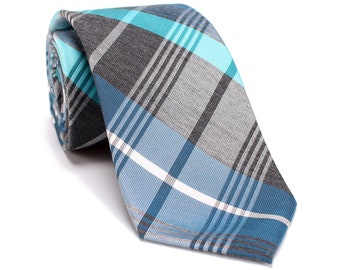 Blue Silk Necktie, Blue Plaid Necktie, Formal Glen Plaid Tie, Men Silk Tie, Wedding Silk Necktie, 3 IN Necktie with Gift Box./ NT.58S