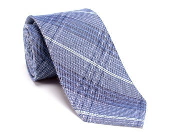 Blue Plaid Necktie, Blue Glen Plaid Tie, Formal Blue Ties, Self Tie 6.5 CM / 2.6 IN Necktie, Wedding Necktie for Groomsmen-NT.36S
