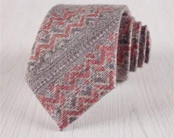 Gray Zig Zag Self-Tie Cotton Neck Ties, Geometric Pattern Gift Boxed Vintage 7.5 CM/3 Inch Wide Neckties for Wedding Party-NT.233S