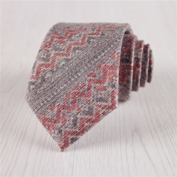 Gray Zig Zag Self-Tie Cotton Neck Ties, Geometric Pattern Gift Boxed Vintage 7.5 CM/3 Inch Wide Neckties for Wedding Party-NT.233S