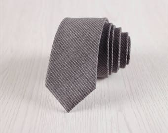 Dark Gray Skinny Fine Striped Wool Necktie, Vintage 5 CM/2 IN Wide Wool Neck Ties, Gift Woolen Necktie for Wedding Groomsmen-NT.281S
