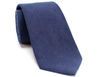 Blue Solid Color Necktie, Navy Corduroy Necktie, Men Cotton Necktie, Stylish 7 CM Necktie, Wedding Groomsmen Necktie-NT.43S