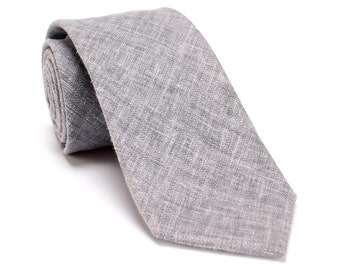 Gray Necktie, Gray Tie, Solid Color Tie, Linen Tie, Men Wedding Tie, Groomsmen Tie, 7 CM / 2.8 IN Wide Tie with Gift Box./ NT.68S