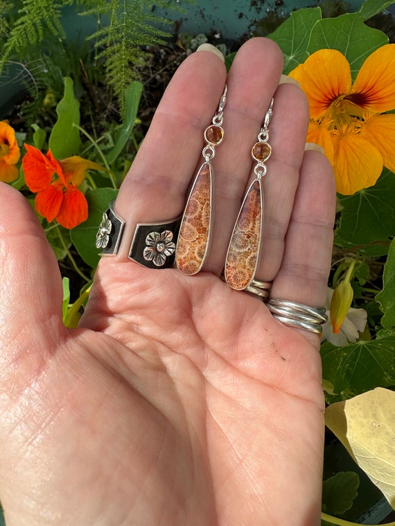 Fossilized coral earrings - image 3