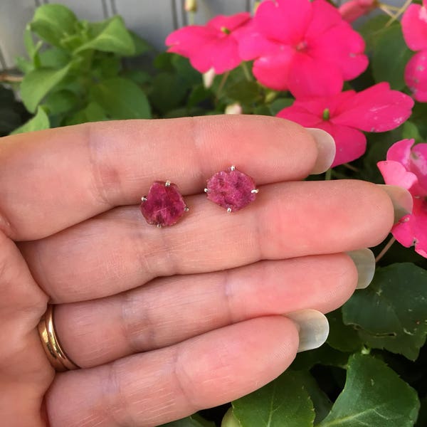 Raw ruby earrings