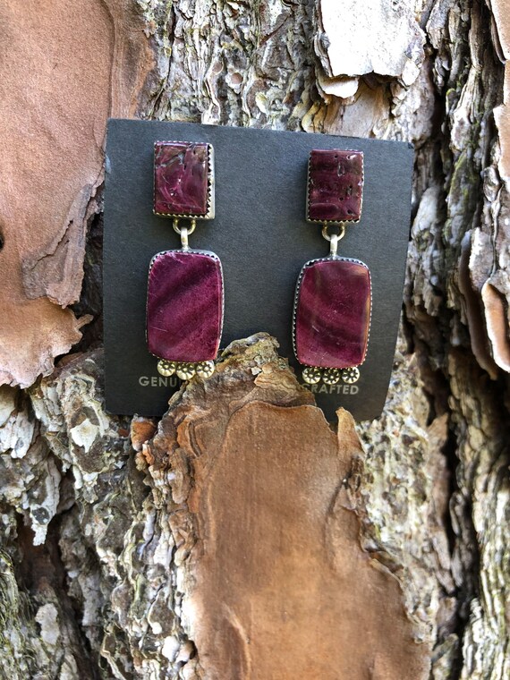 Navajo 925 Sterling Silver Purple Spiny Oyster Charoite Handmade Earrings RS - Australia