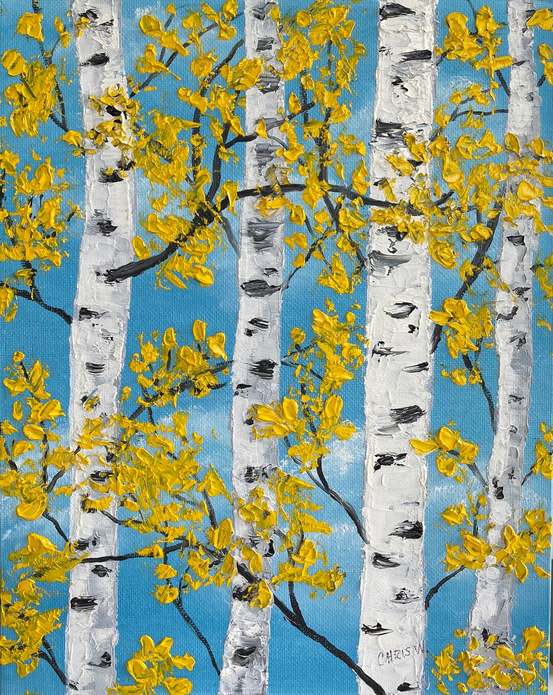 Beautiful Birch, Fall Birch, Birch Tree, Original Oil Painting, Pallet Knife Painting, Wall Art