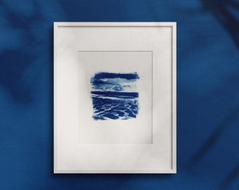 Original Cyanotype - Normandy seaside in blue - Hand made - Unique piece of art