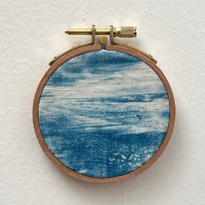 Cyanotype on fabric stretched on an embroidery hoop handmade plage 1