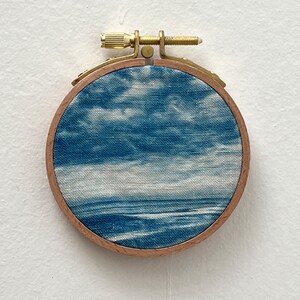 Cyanotype on fabric stretched on an embroidery hoop handmade plage 3