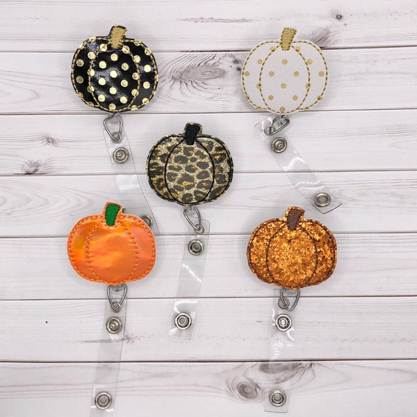 Pumpkin Badge Reel, Fall Badge Reel, Leopard, Glitter, Mothers Day Gift, Teacher Gifts,