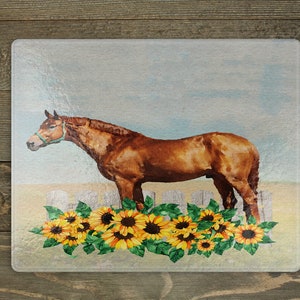 Quarter Horse Cutting Board, Horse w Flowers, Countertop Art, Kitchen Decor, Horse Decor, Horse Lover, Trainer Gift, Horse Lover, Horse Gift