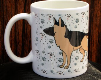 Cartoon German Shepherd, Coffee Mug, Dog Gift, Dog Cup, Dog Lover, Gift, Friendship Gift, Whimsical, Cartoon Dog, German Shepherd Mug