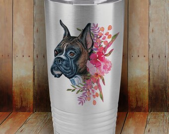 Boxer, Dog Lover, Tumbler, Coffee Mug, Insulated Travel Cup, Hot or Cold Drinks, Stainless Steel, Dog Gift, Gift under 25