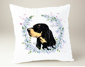 Coonhound Pillow, Dog Pillow, Throw Pillow, Home Decor, Dog Lovers Gift, Pet Gift, Coonhound Gift, Dog with Flowers, Floral, Christmas Gift