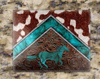 Western Horse Cutting Board, Horse Lover, Horses Trainers Gift, Equine Decor, Kitchen Decor, Turquoise, Barn Decor, Countertop Art, Rodeo