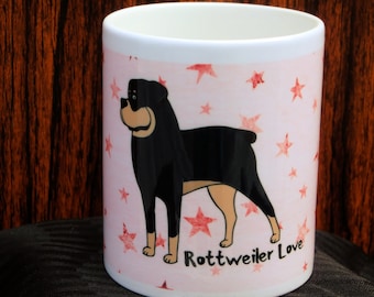Cartoon Rottweiler Mug, Coffee Mug, Dog Gift, Dog Cup, Dog Lover, Gift, Friendship Gift, Whimsical, Rottweiler , Large Dog, Humorous Mug