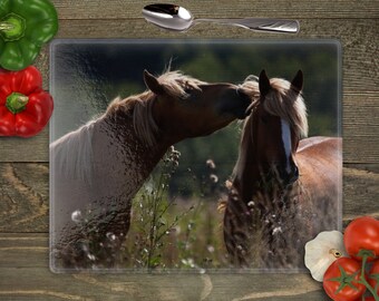 Horse Cutting Board, Horse Image, Cutting Board, Kitchen Decor,  Home Decor, Countertop Art, Horse Decor, Friends, Two Horses in Pasture