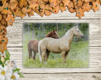 Horses in Pasture, Two Horses Cutting Board, Countertop Art, Kitchen Decor, Horse Decor, Horse Lover, Trainer Gift, Palomino, Secret Santa