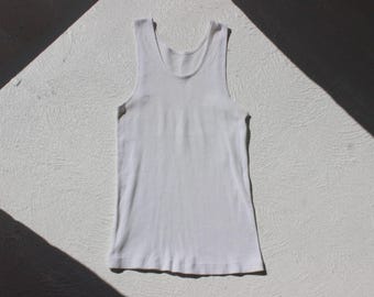 Vintage BONDS Australia Cotton Ribbed Stretch White Minimal Mens Singlet / Tank Top / Undershirt