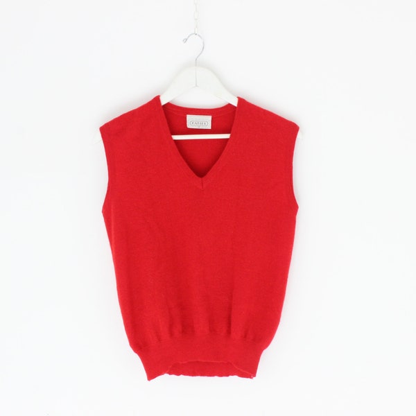 80s Pure New Wool Bright Red V Neck Sweater Vest