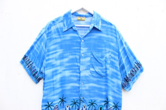 90s HAWAIIAN Surf Board Printed Rayon Gauze Loud … - image 2