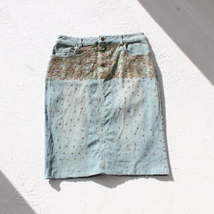 Y2K Knee Length Lightwash Denim Skirt w/ Sequins by Ojay Australia