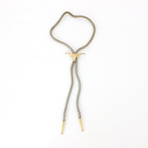 80s Vintage Western Green Rope Cowboy Bolo Tie w/ Gold Metal Bulls Head
