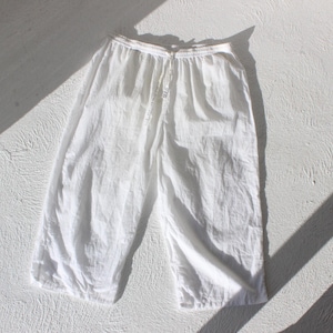 90s White Cotton Gauze Stretch Waist Three Quarter Pants