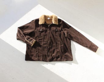 Vintage 90s Target Brown Corduroy + Faux Shearling Zip Front Grunge Jacket