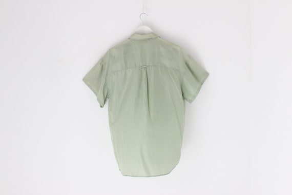 80s PURE SILK Sage Green Boxy Short Sleeved + But… - image 5